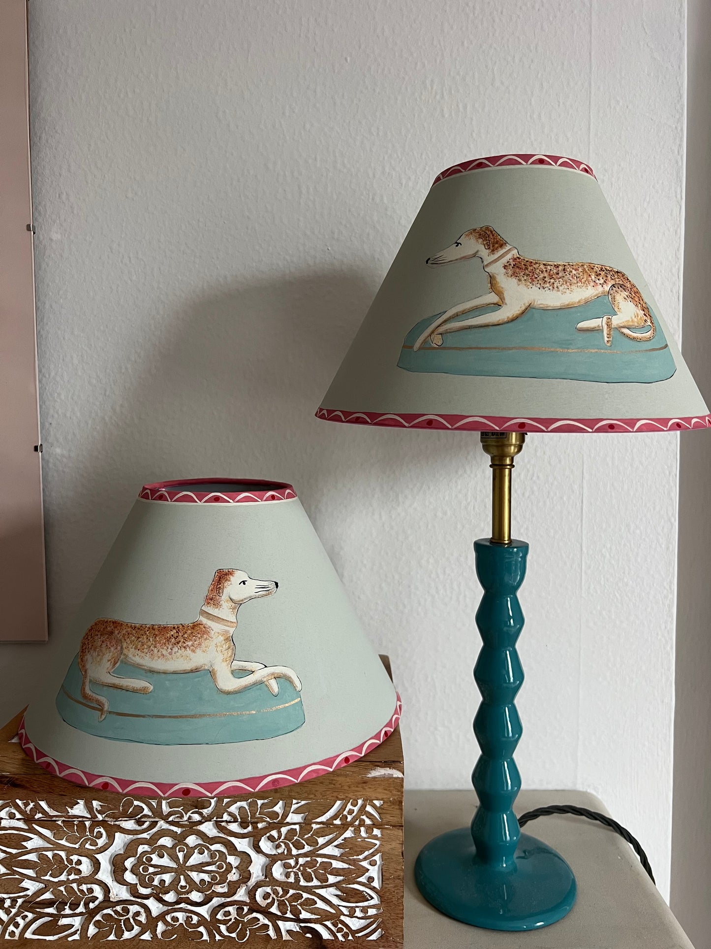 Hand Painted Lampshade - Staffordshire Greyhound  (a matching pair available, this listing is for ONE shade only) (Copy)