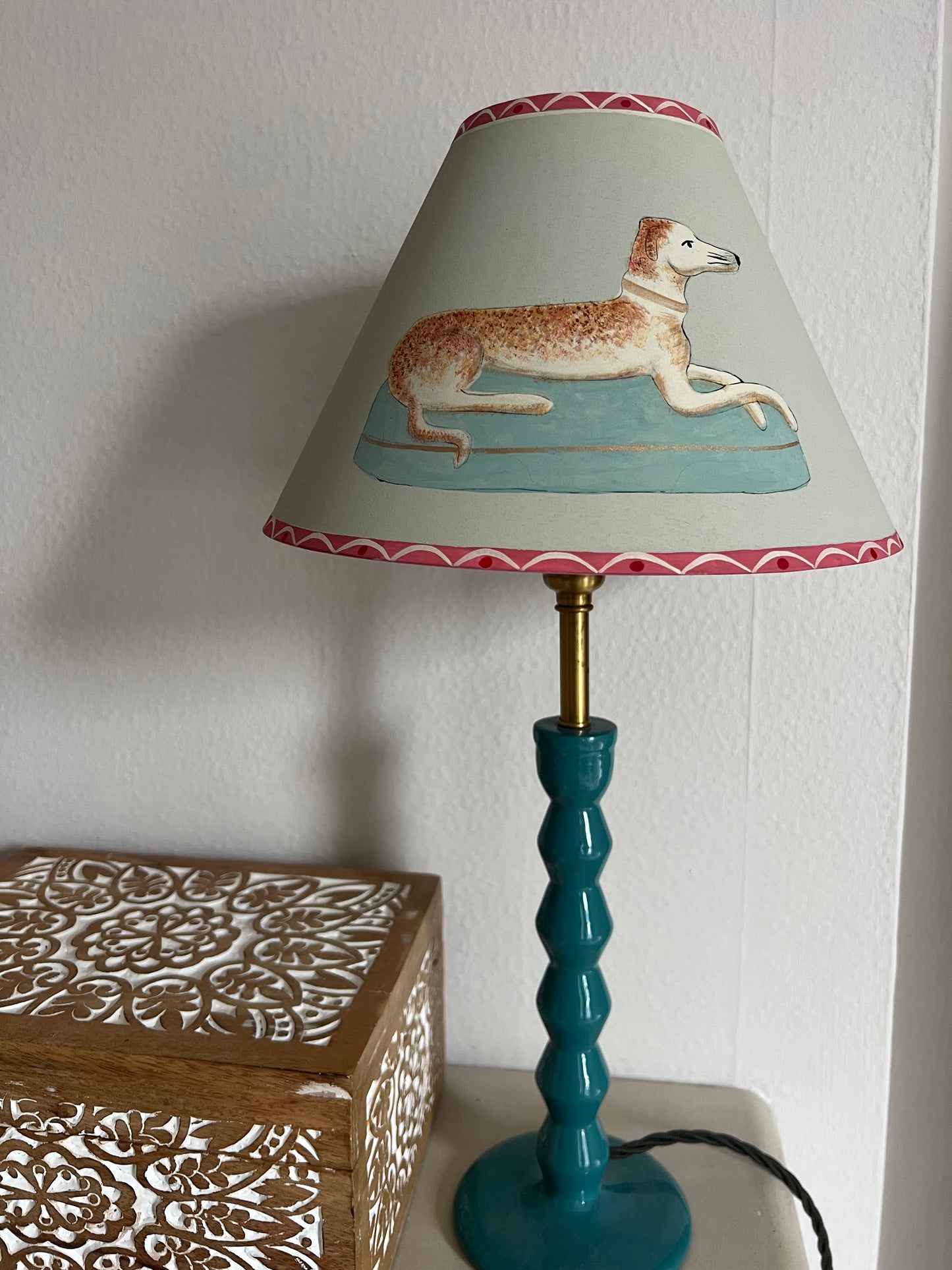 Hand Painted Lampshade - Staffordshire Greyhound  (a matching pair available, this listing is for ONE shade only) (Copy)