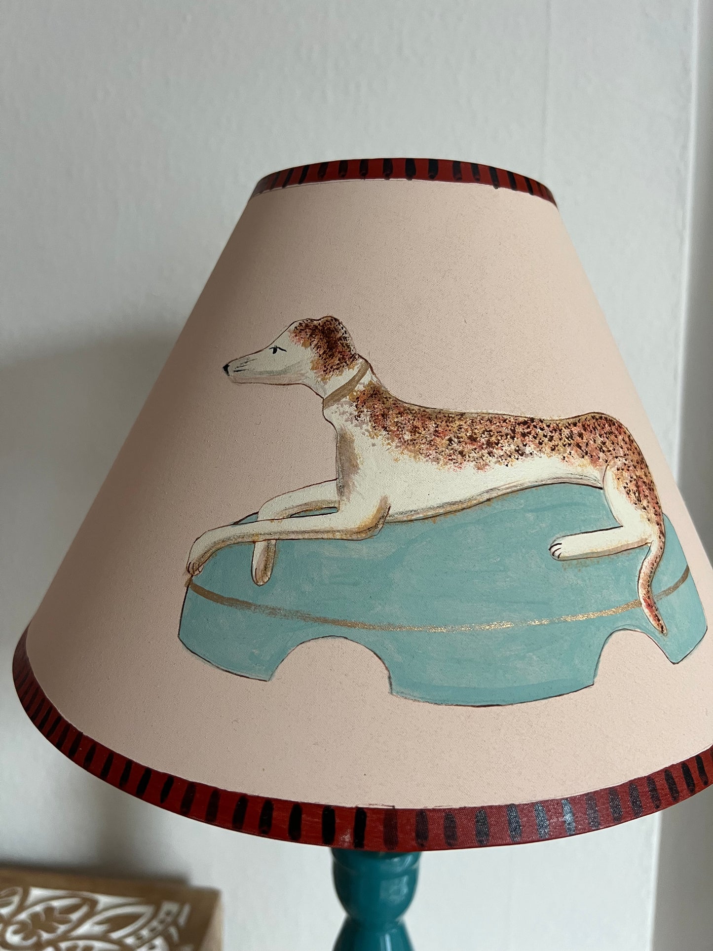 Unique Hand Painted Lampshade - Staffordshire Greyhound  (a matching pair available, this listing is for ONE shade only)