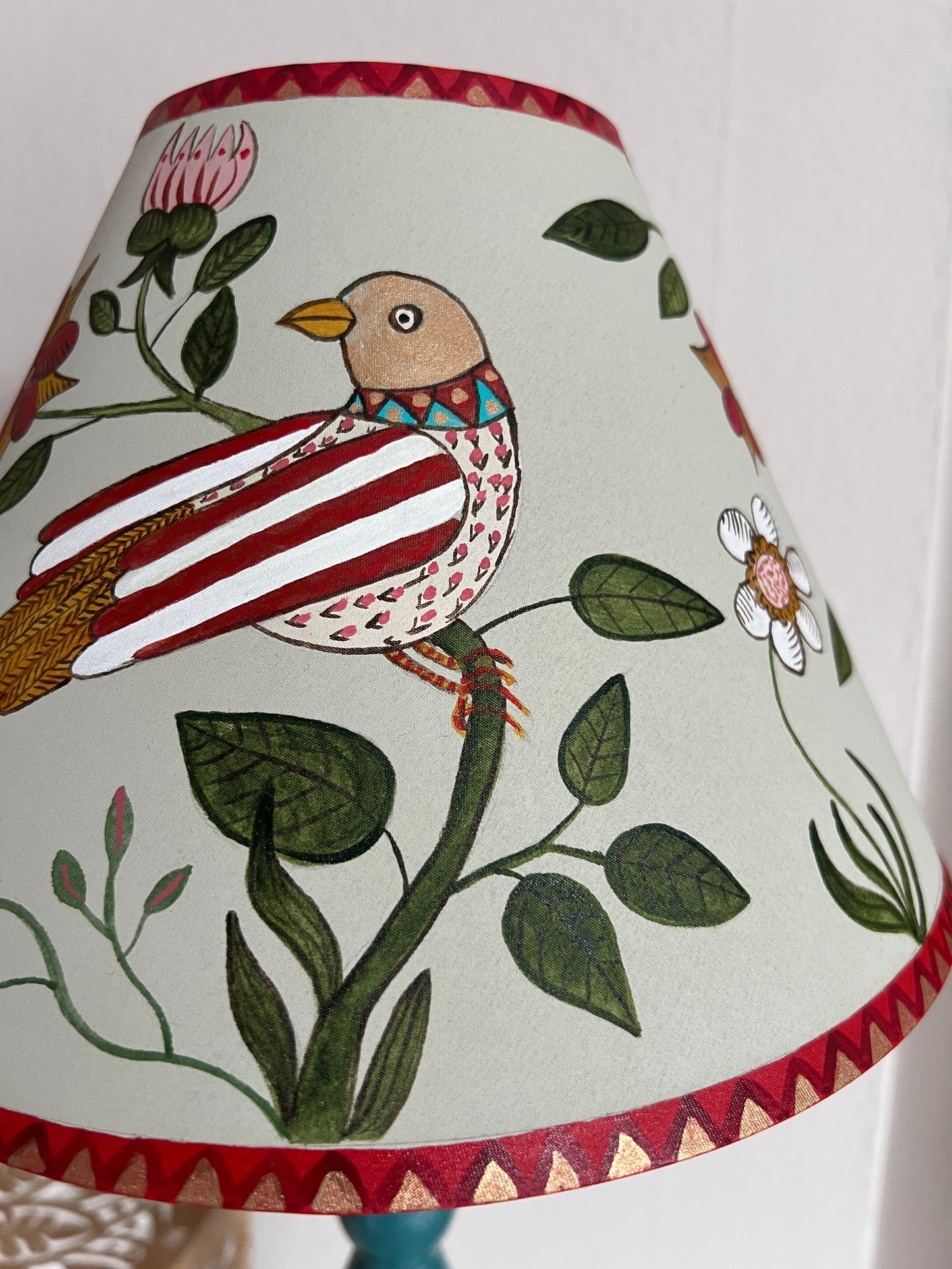 Folk Art Bird Hand Painted Lampshade