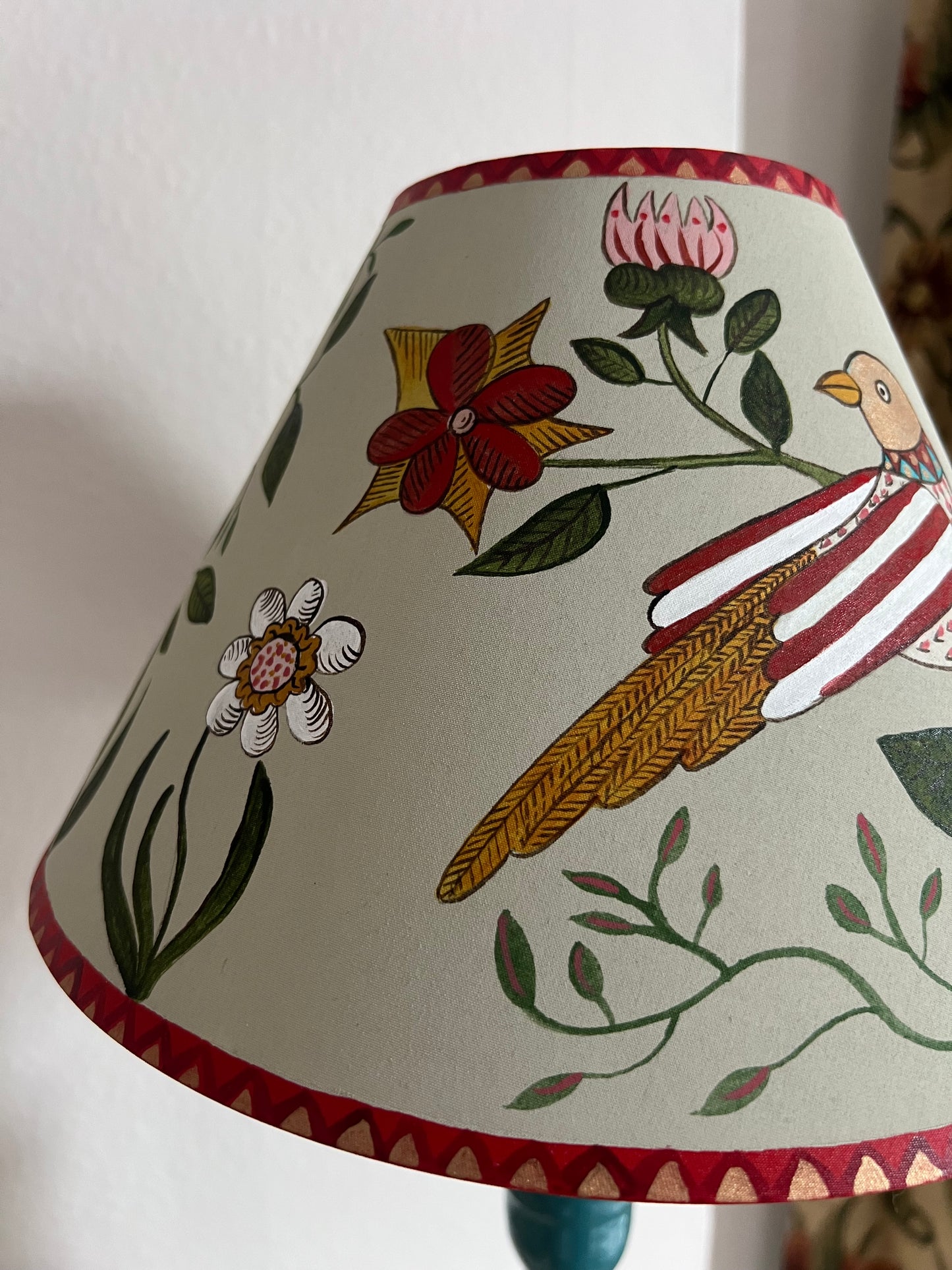 Folk Art Bird Hand Painted Lampshade