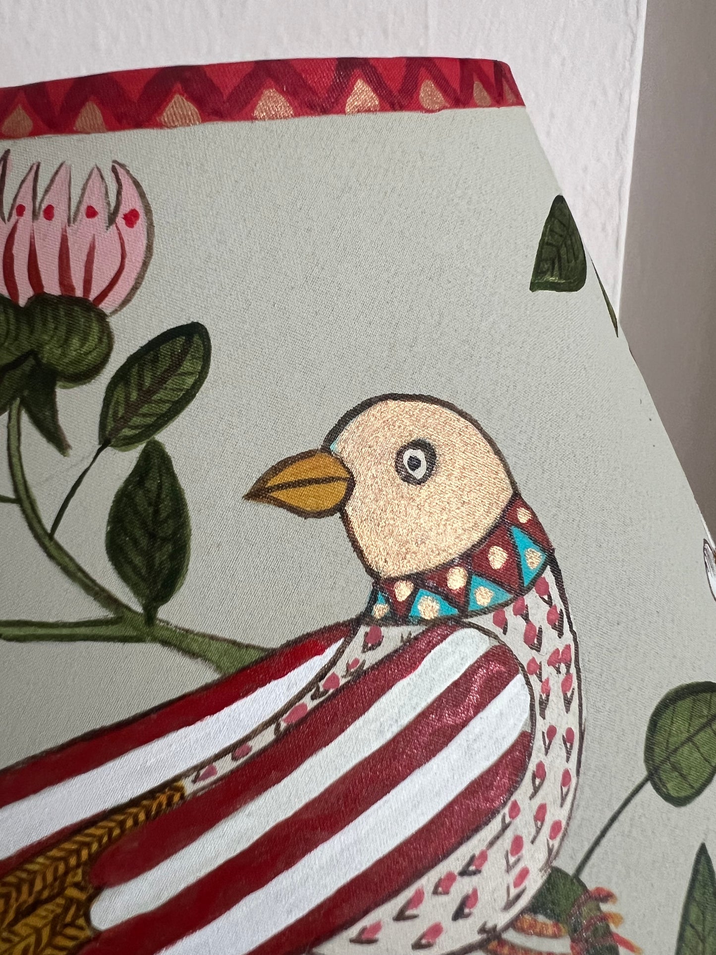 Folk Art Bird Hand Painted Lampshade