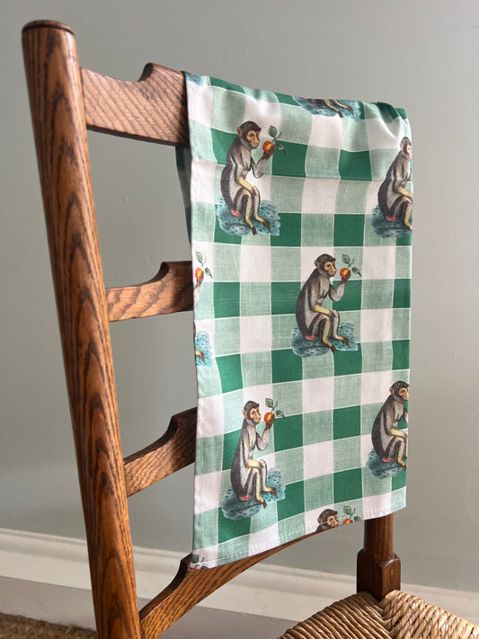 Gingham Monkey Tea Towel