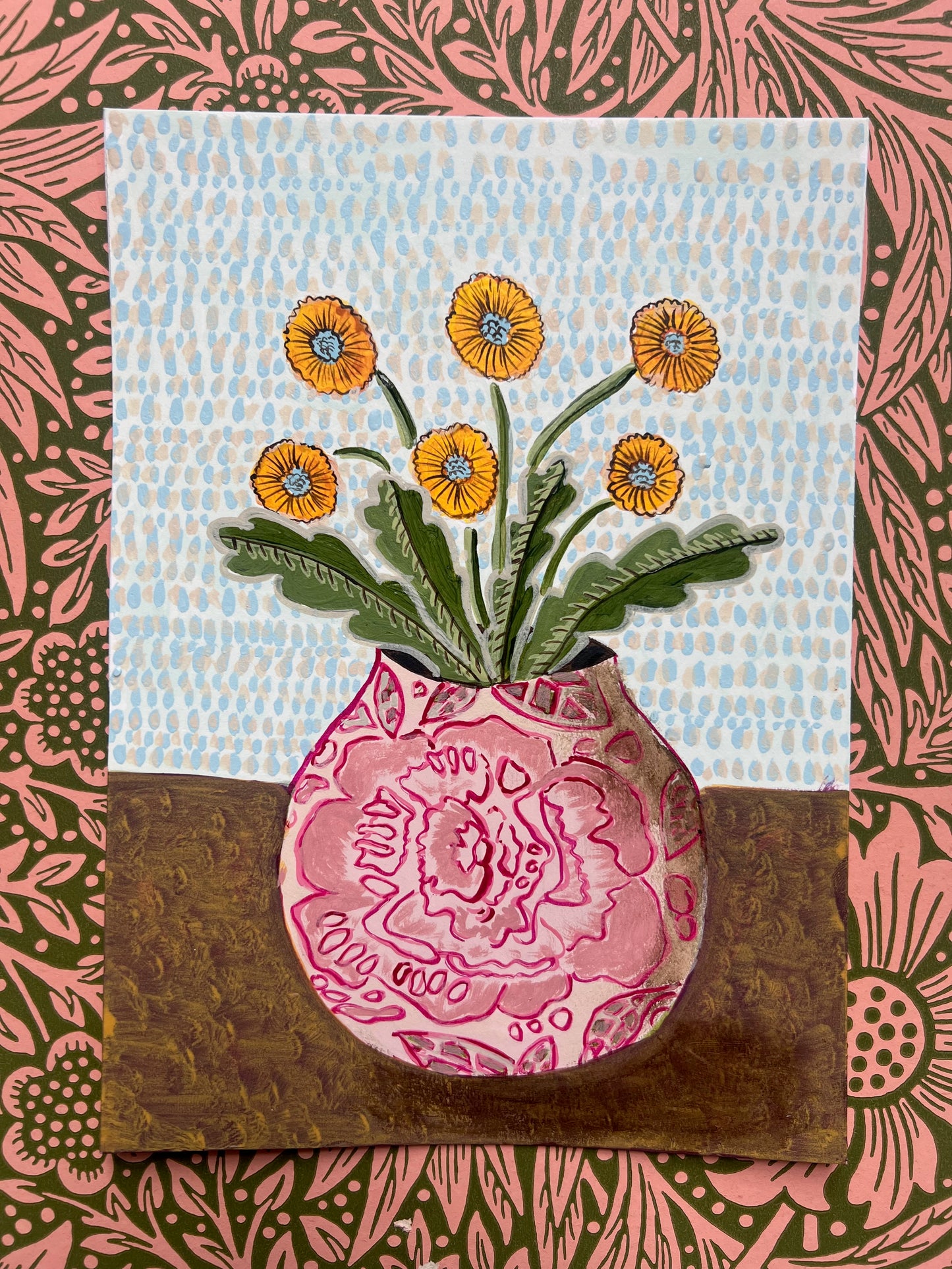 Daisies in Pink Floral Jug - Original Artwork