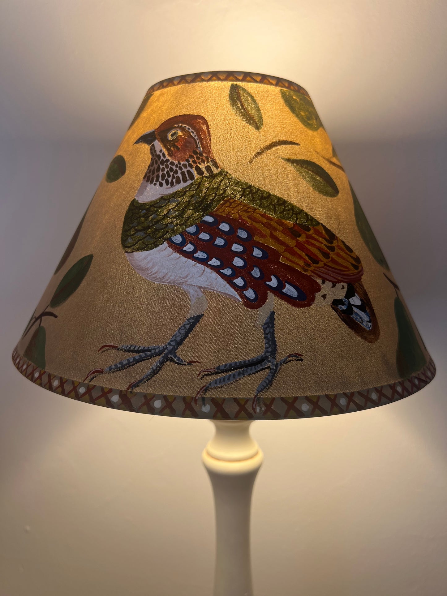 Hand-Painted Partridge Lampshade – One-Off Natural History Folk Art Design