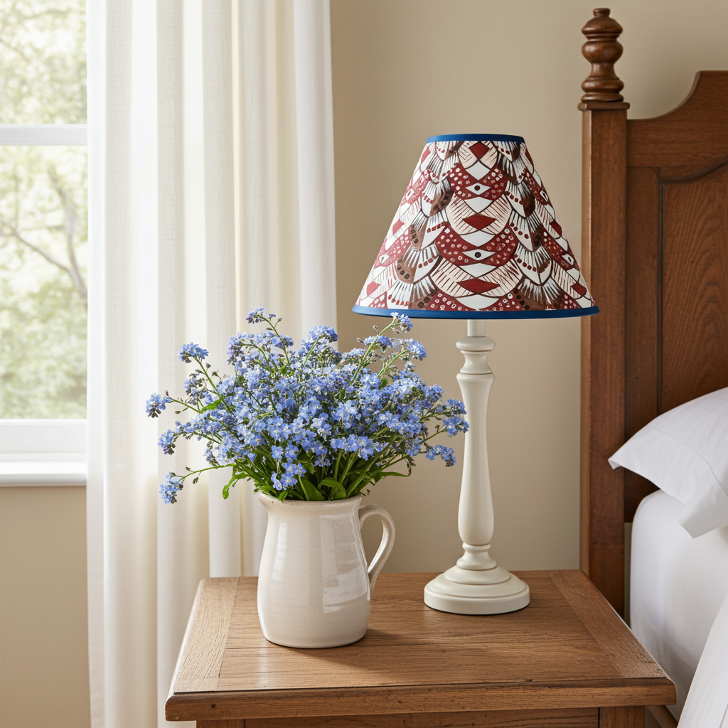 Hand-Painted Patterned Lampshade – One-Off Folk Art Design in Earthy Tones