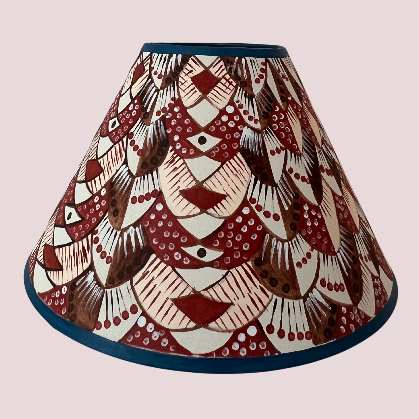 Hand-Painted Patterned Lampshade – One-Off Folk Art Design in Earthy Tones