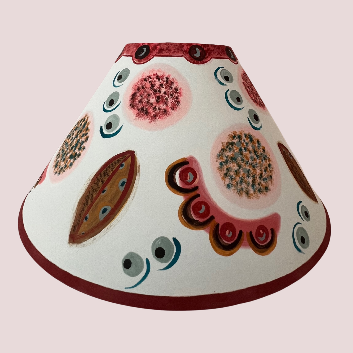 Hand-Painted Decorative Lampshade – Painterly Folk Motif in Blush & Ochre