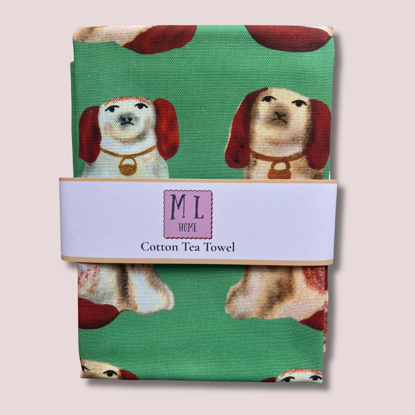 Pea Green Staffordshire Wally Dog Tea Towel