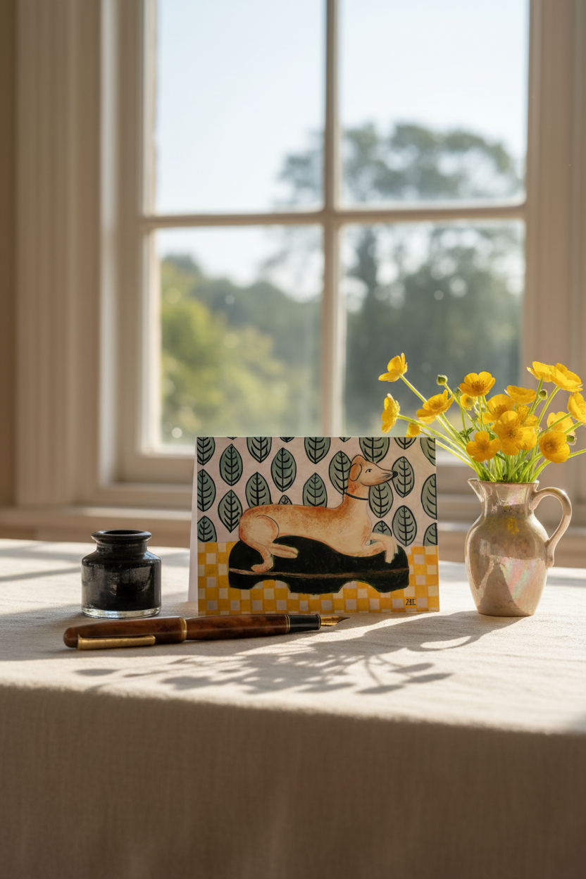 Staffordshire Figure of a Greyhound, Greeting Card - blank inside