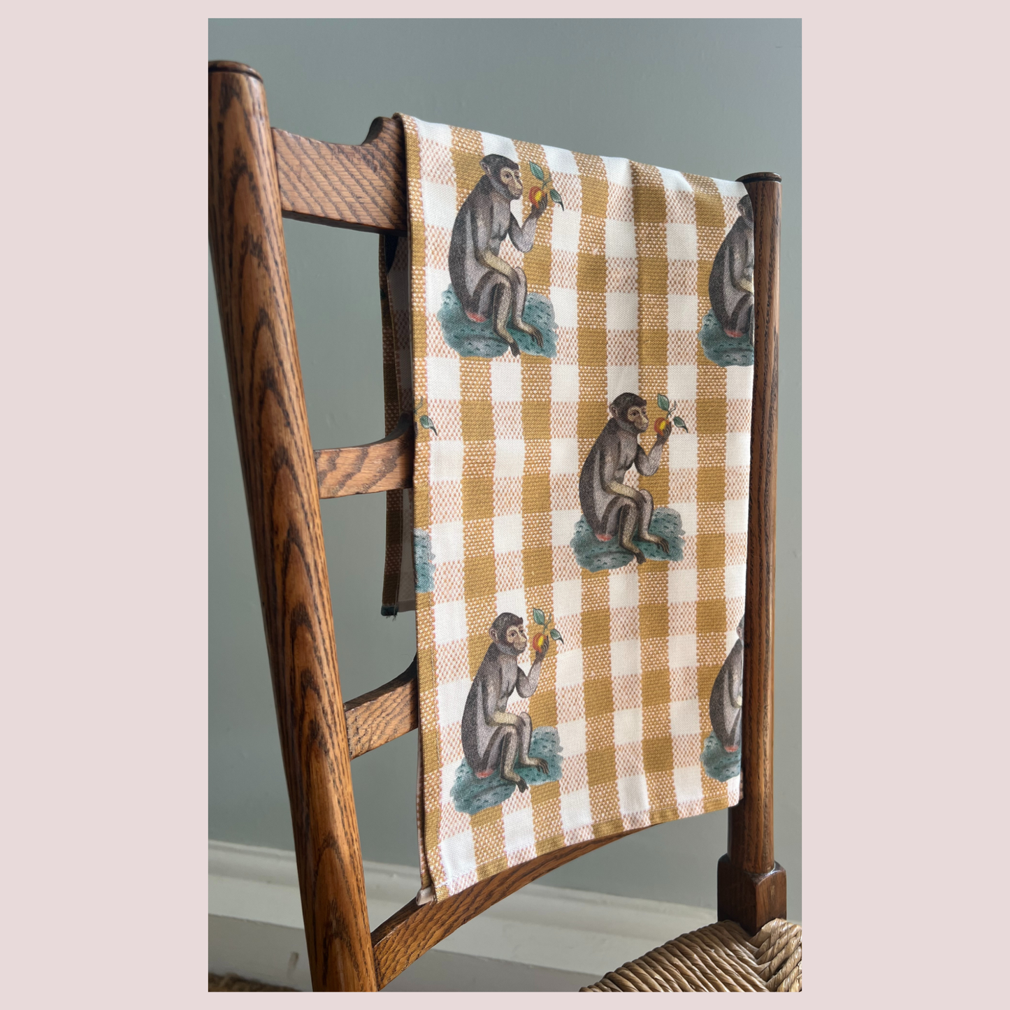 Gingham Monkey Tea Towel