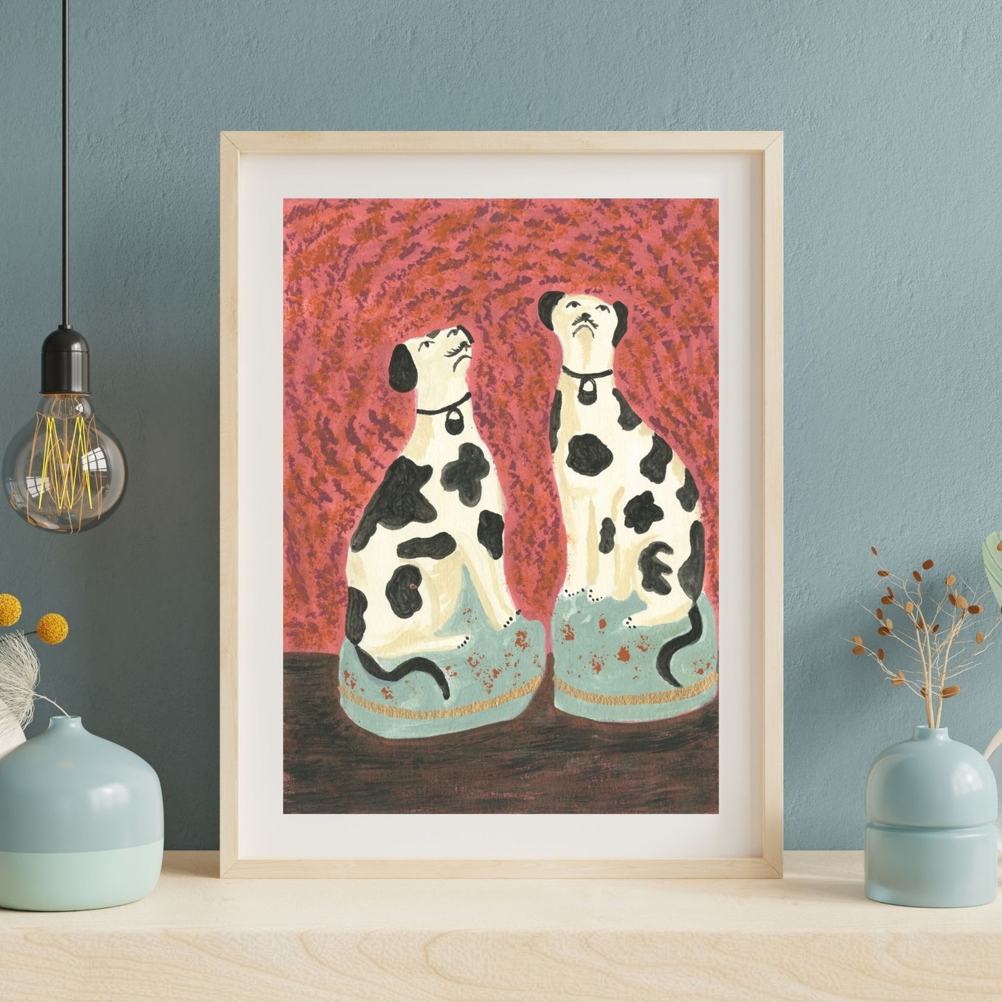 Staffordshire Dalmatian Dog Art Print – Fine Art Giclée Print by Melanie Lewis | Folk-Inspired British Home Decor