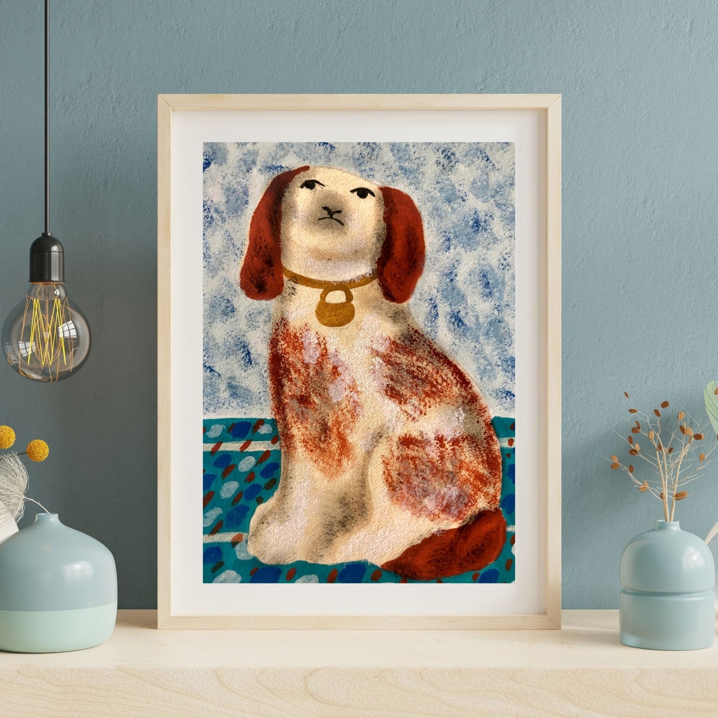 Percival the Blue Spaniel – Fine Art Giclee Print Inspired by Staffordshire Pottery