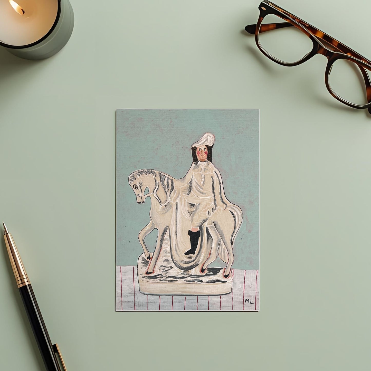 Staffordshire Figure of a man on a horse, Greeting Card - blank inside