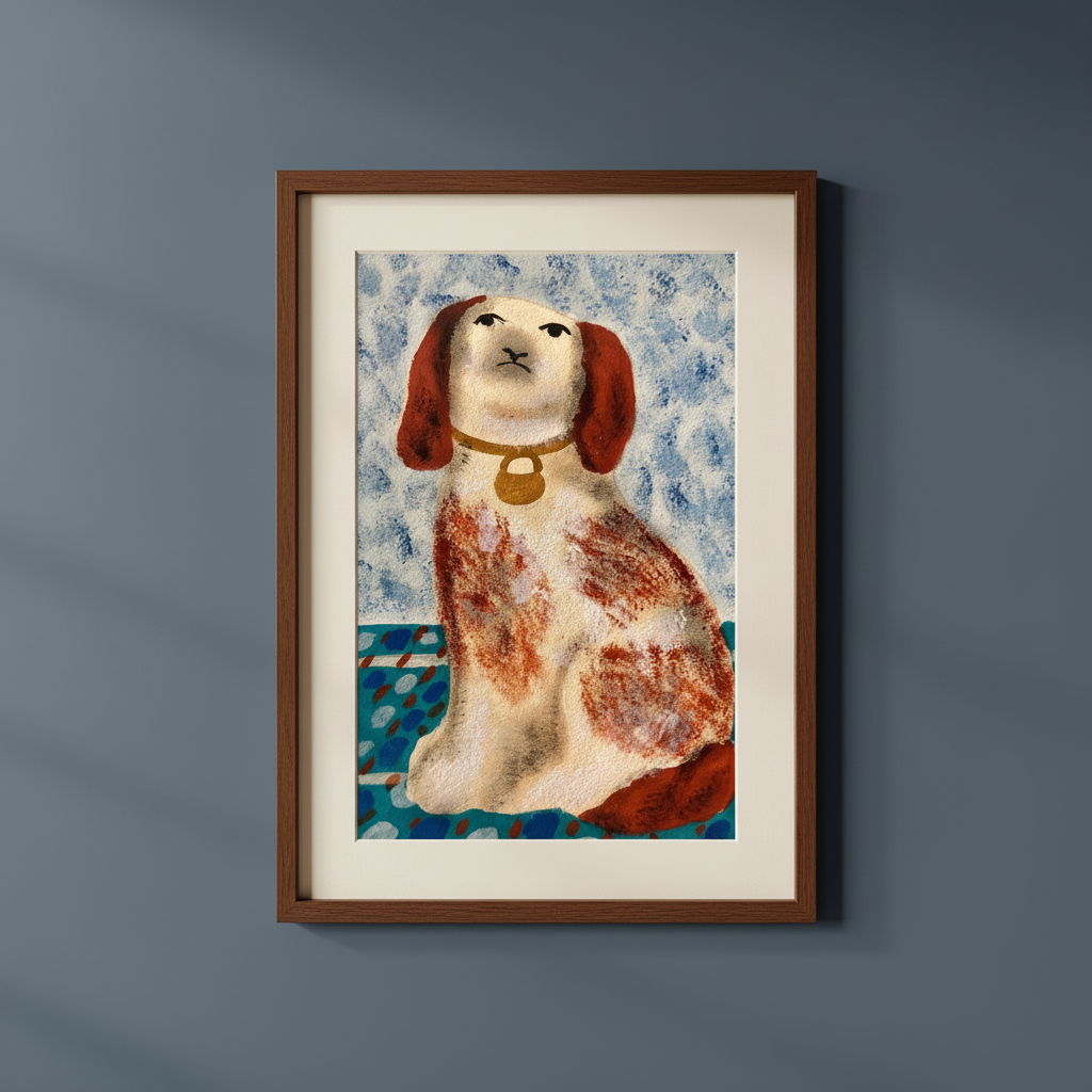 Percival the Blue Spaniel – Fine Art Giclee Print Inspired by Staffordshire Pottery