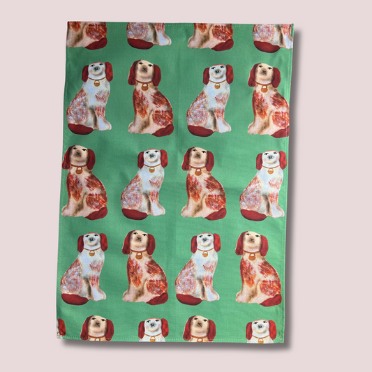 Pea Green Staffordshire Wally Dog Tea Towel