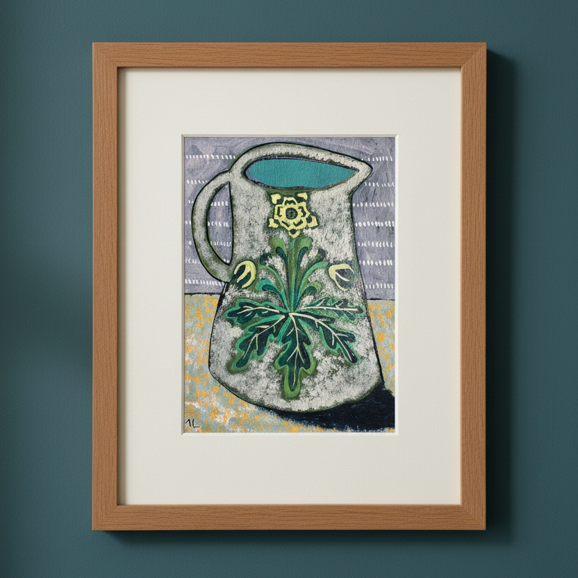 English Jug Still Life with Pale Yellow flowers - Fine Art Print from my original artwork