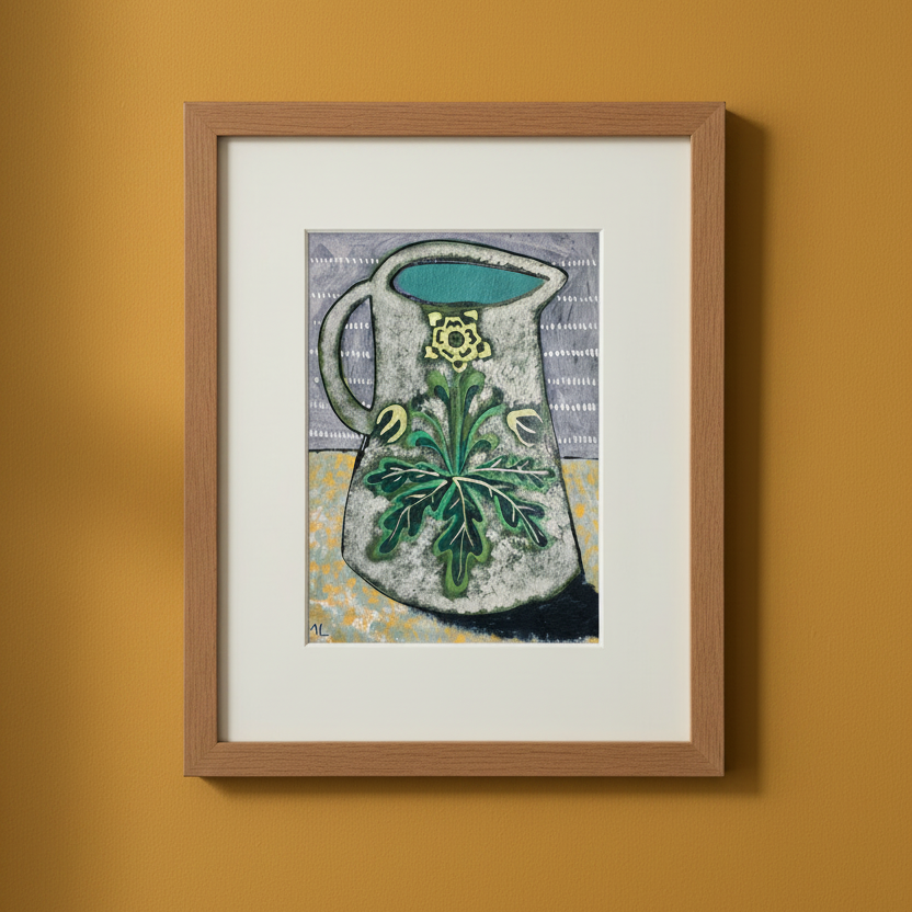 English Jug Still Life with Pale Yellow flowers - Fine Art Print from my original artwork