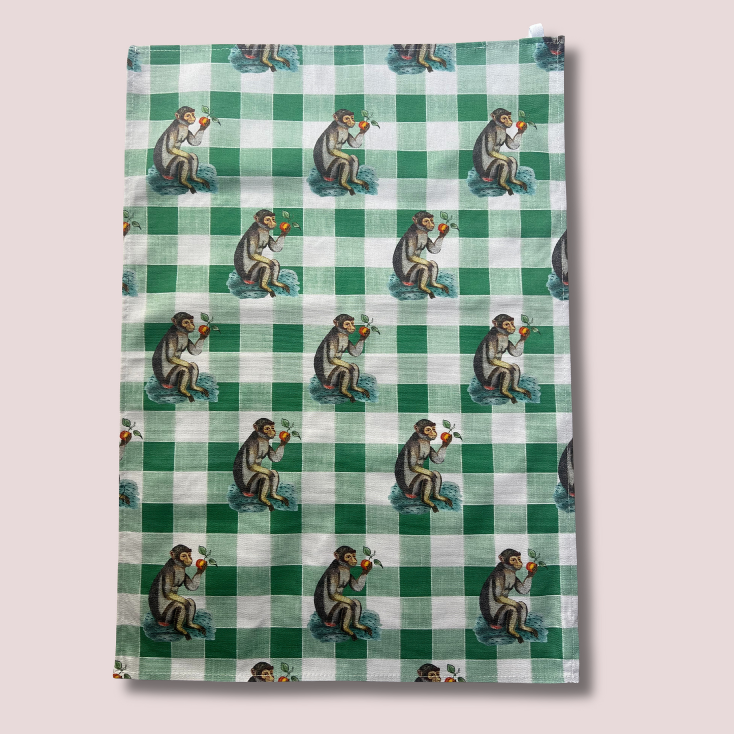 Gingham Monkey Tea Towel