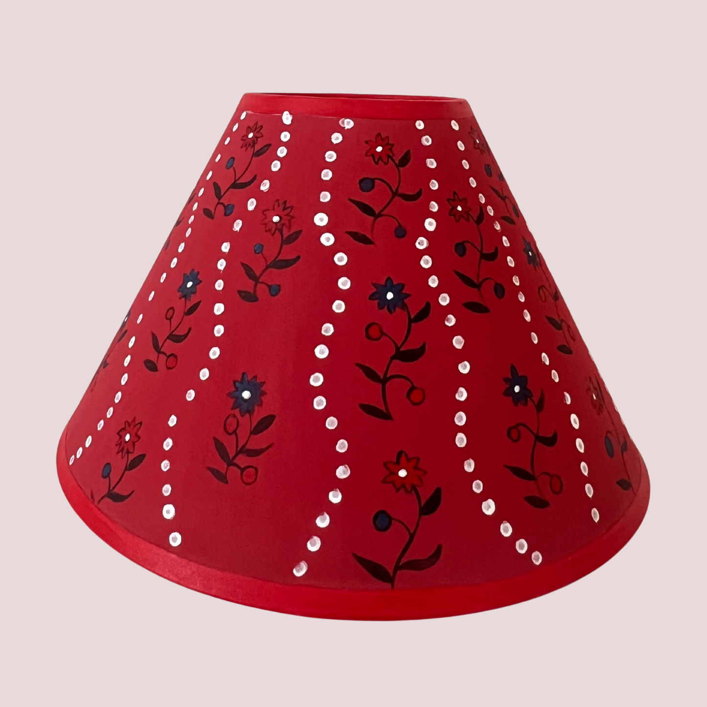 Hand-Painted Floral Folk Art Lampshade – One-Off Red Patterned Design