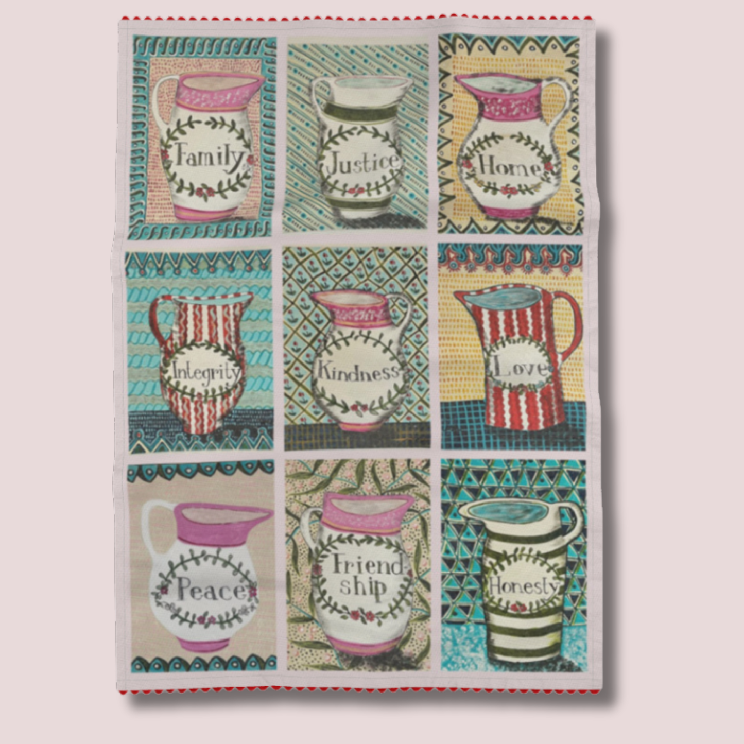 Personal Values Tea Towel with Ric Rac Trim