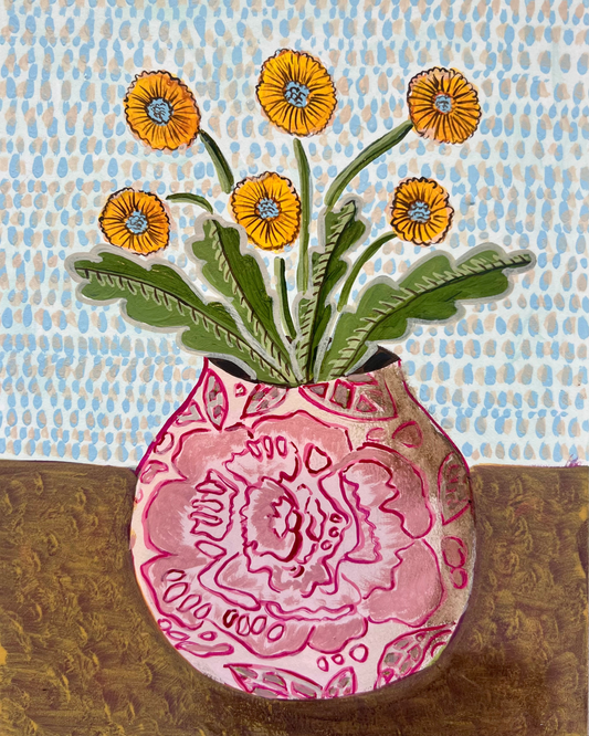Daisies in Pink Floral Jug - Original Artwork