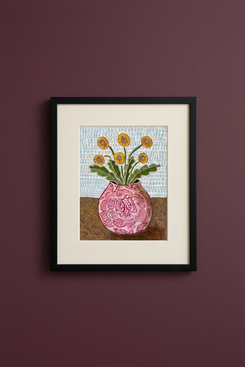 Daisies in Pink Floral Jug - Original Artwork