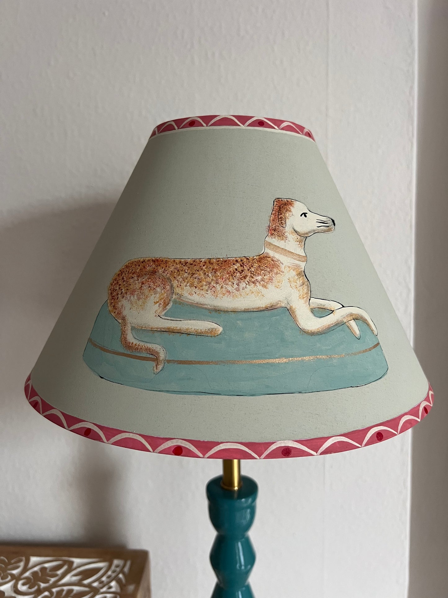 Hand Painted Lampshade - Staffordshire Greyhound  (a matching pair available, this listing is for ONE shade only) (Copy)