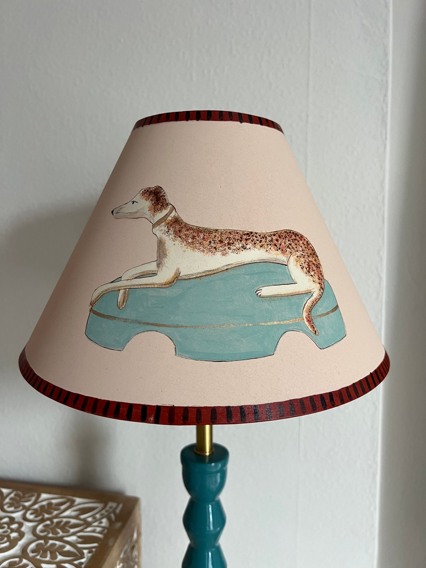 Unique Hand Painted Lampshade - Staffordshire Greyhound  (a matching pair available, this listing is for ONE shade only)