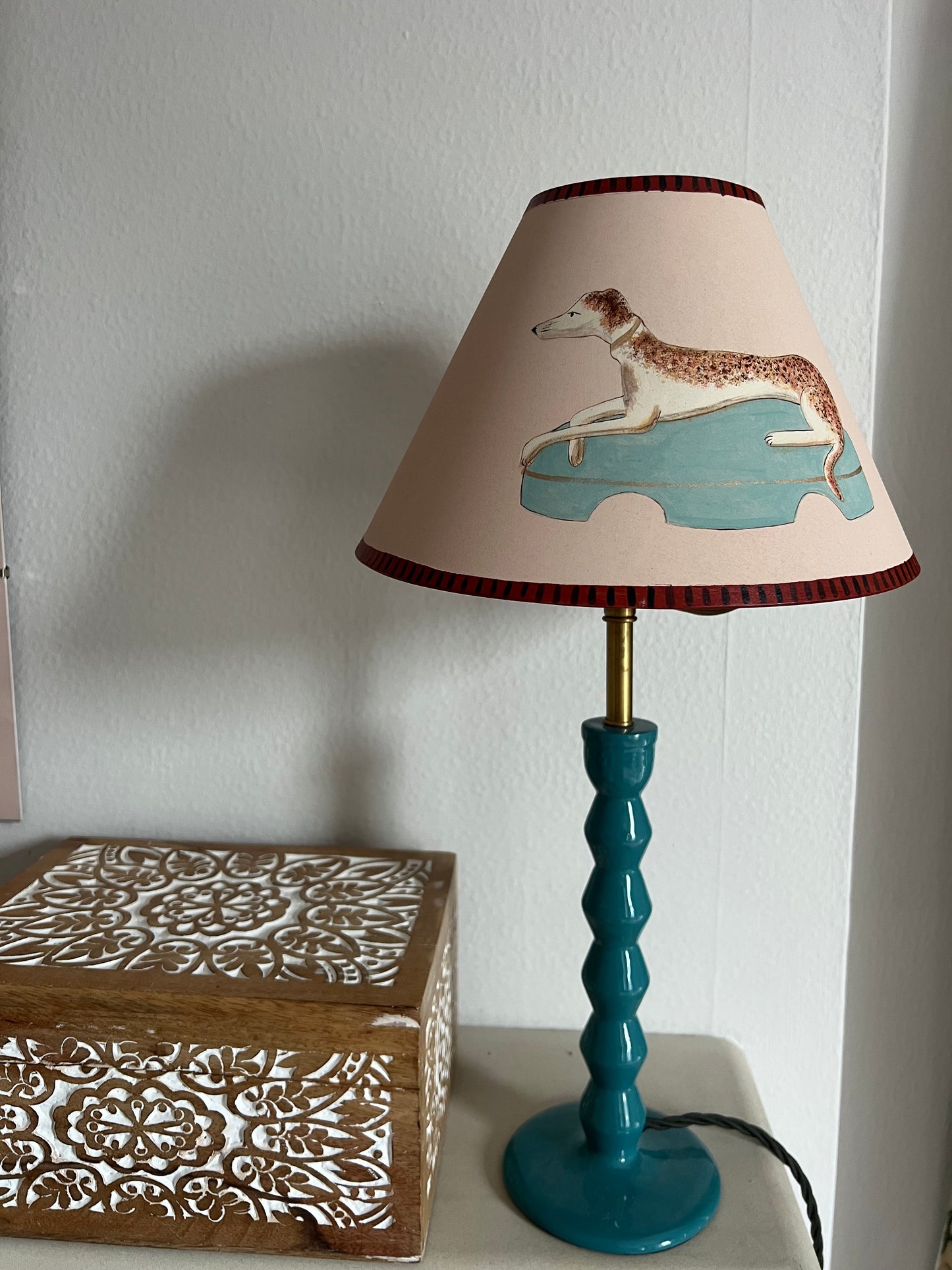 Unique Hand Painted Lampshade - Staffordshire Greyhound  (a matching pair available, this listing is for ONE shade only)