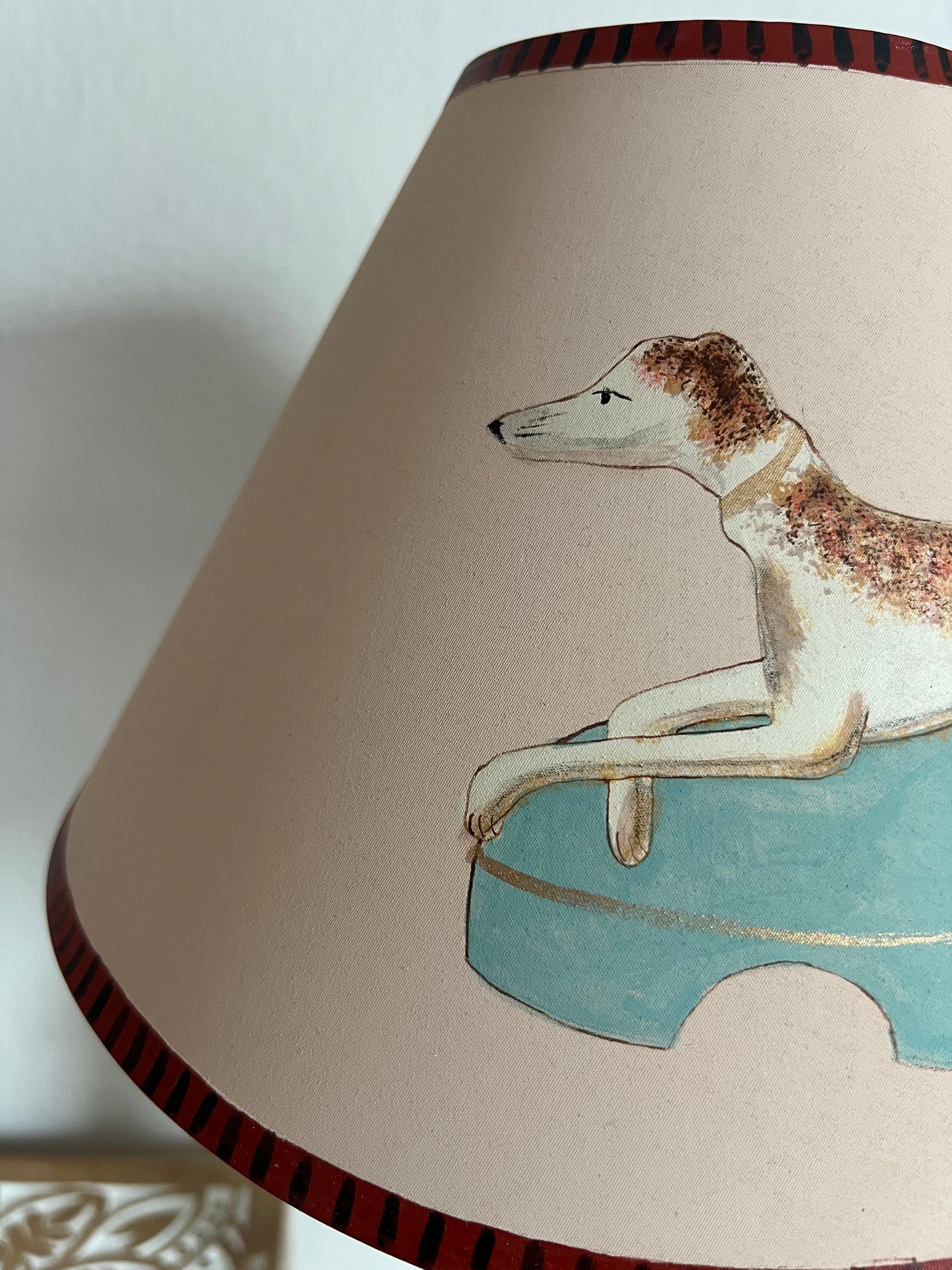 Unique Hand Painted Lampshade - Staffordshire Greyhound  (a matching pair available, this listing is for ONE shade only)