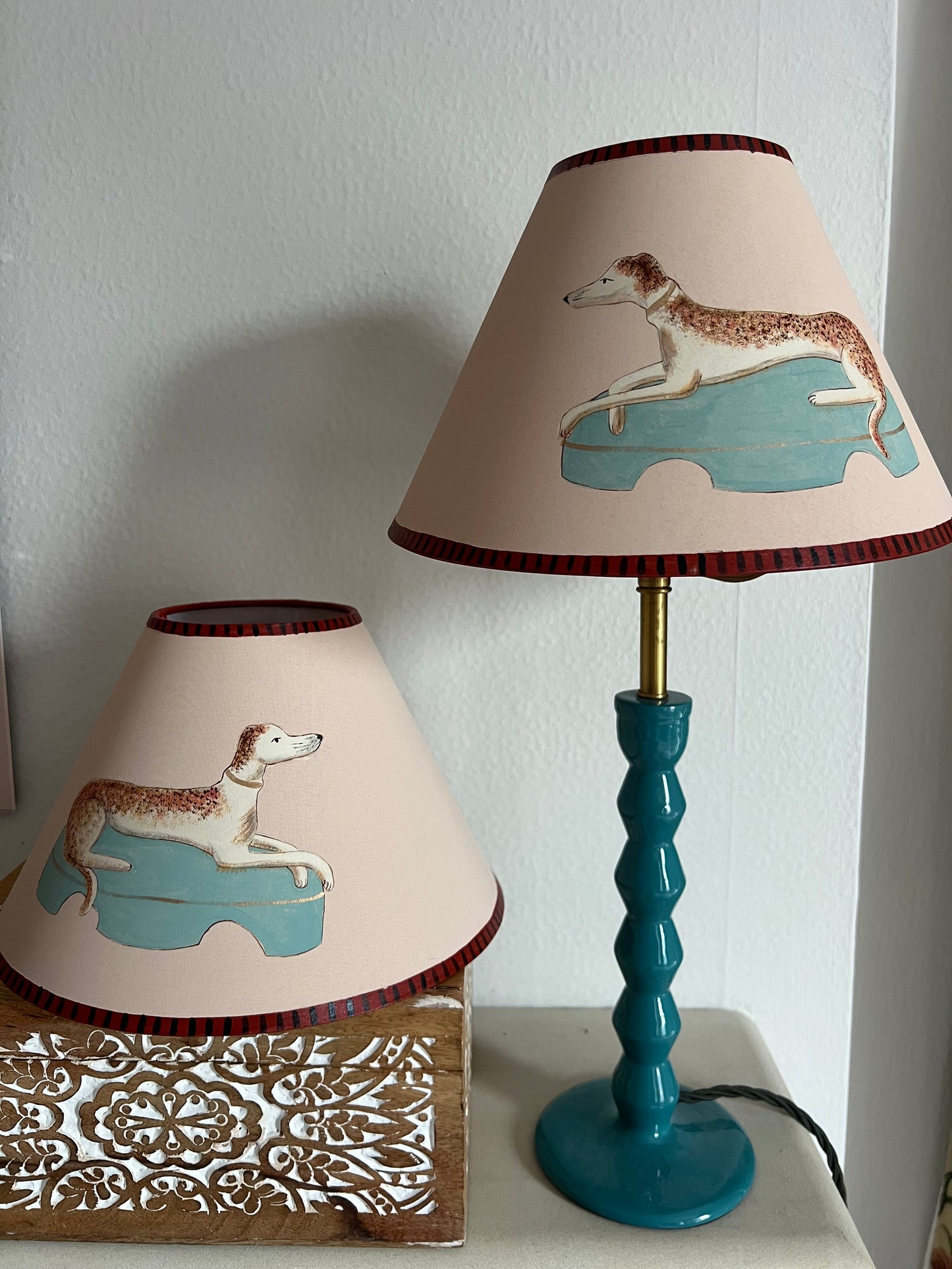 Unique Hand Painted Lampshade - Staffordshire Greyhound  (a matching pair available, this listing is for ONE shade only)