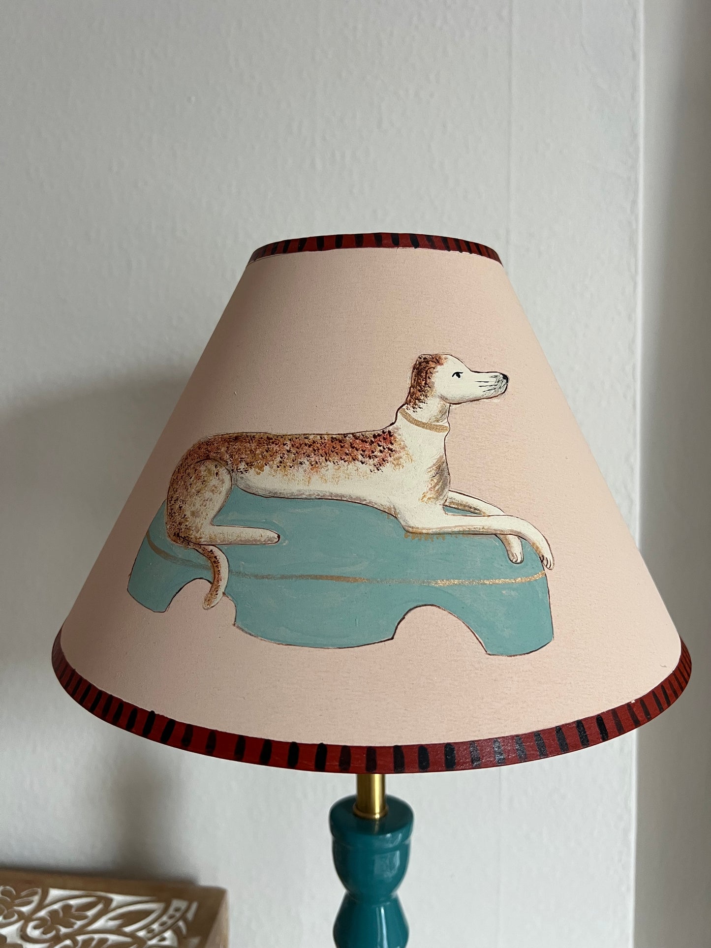 Unique Hand Painted Lampshade - Staffordshire Greyhound  (a matching pair available, this listing is for ONE shade only)