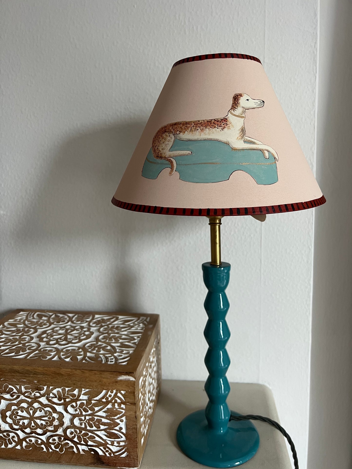 Unique Hand Painted Lampshade - Staffordshire Greyhound  (a matching pair available, this listing is for ONE shade only)