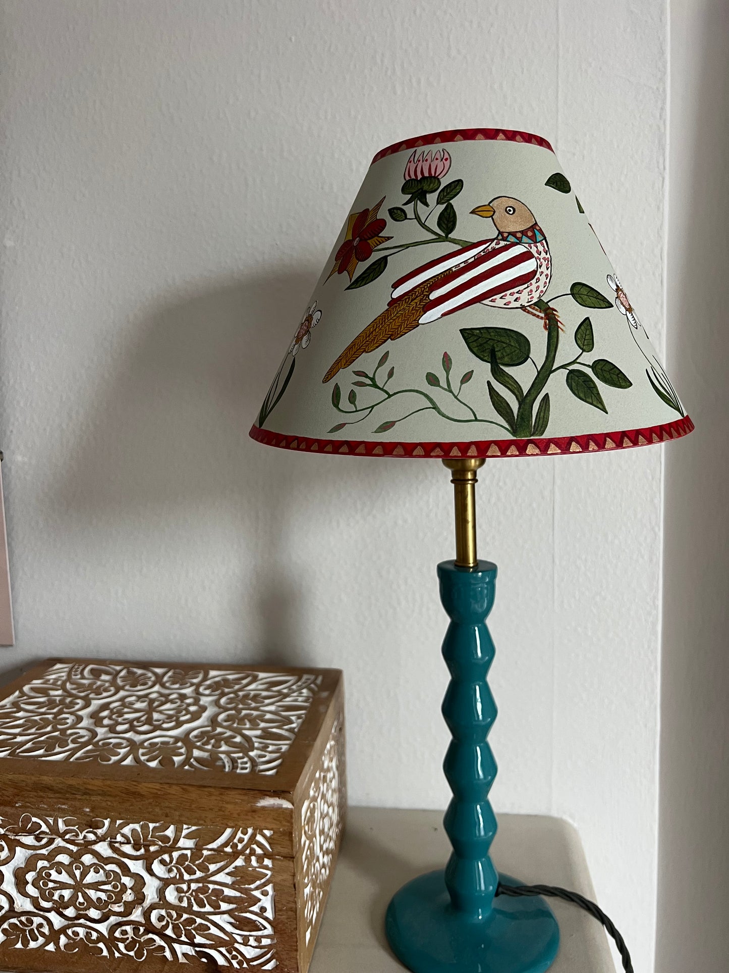 Folk Art Bird Hand Painted Lampshade