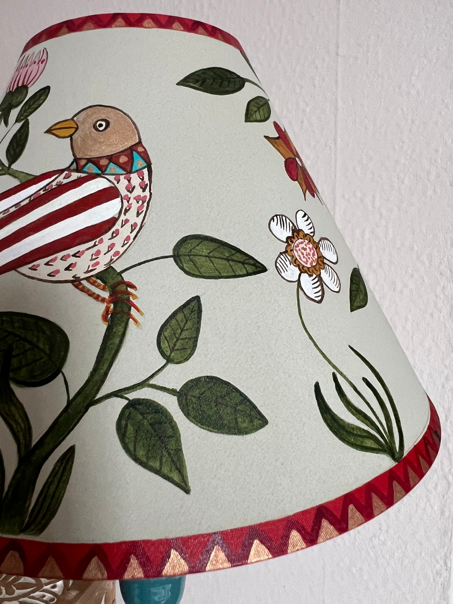 Folk Art Bird Hand Painted Lampshade