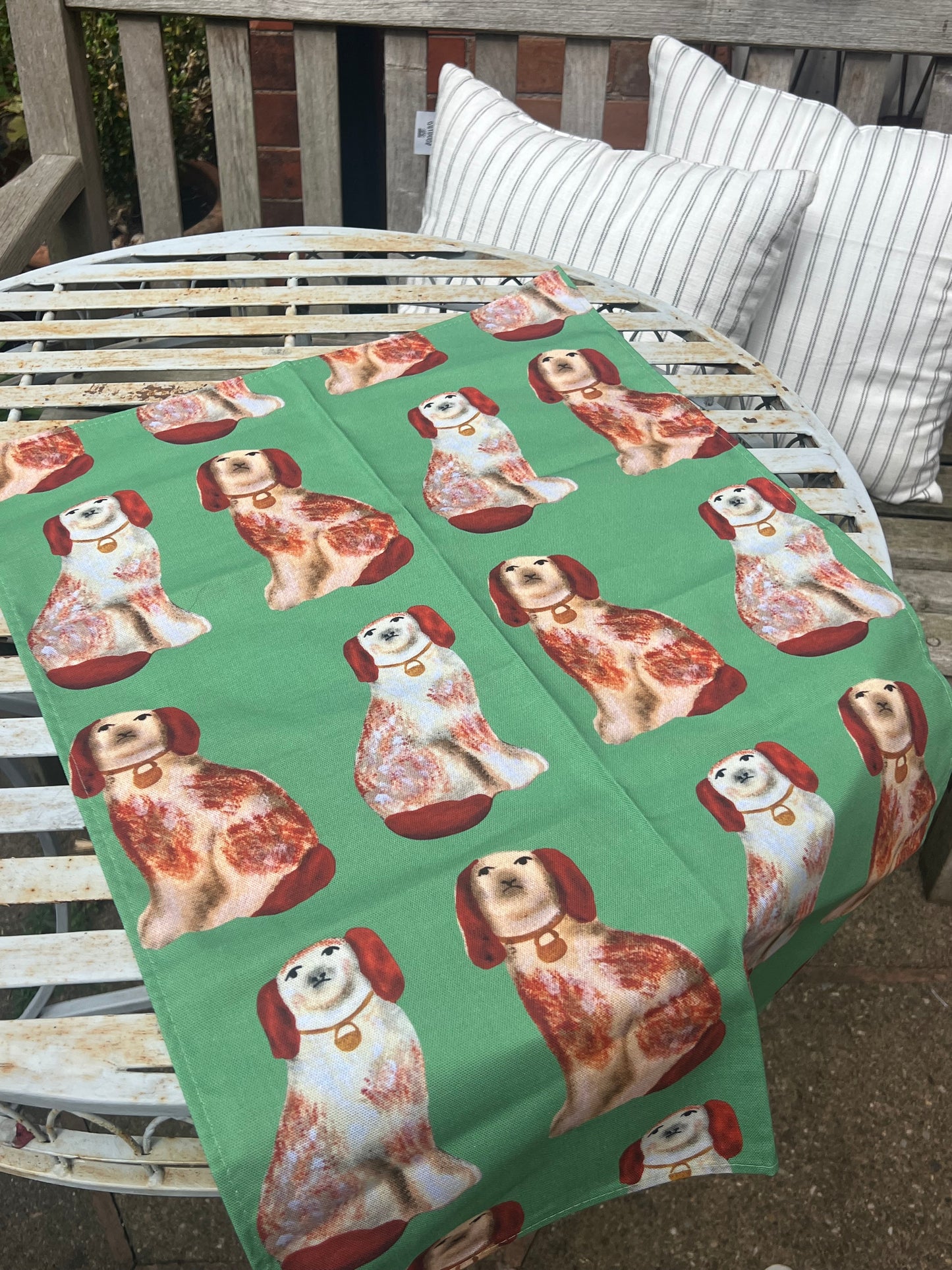 Pea Green Staffordshire Wally Dog Tea Towel