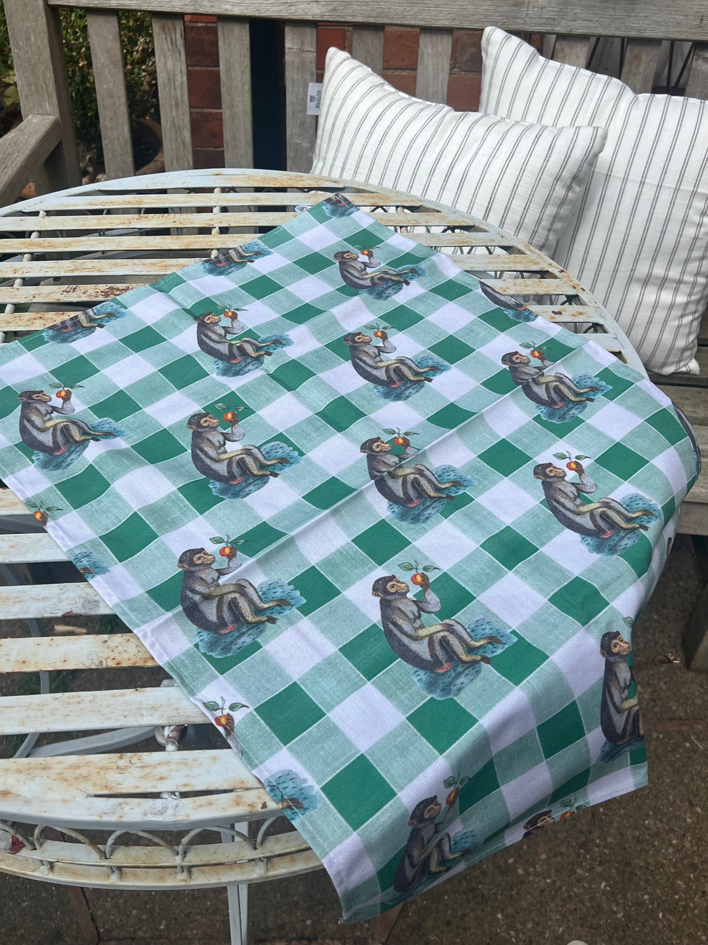 Gingham Monkey Tea Towel