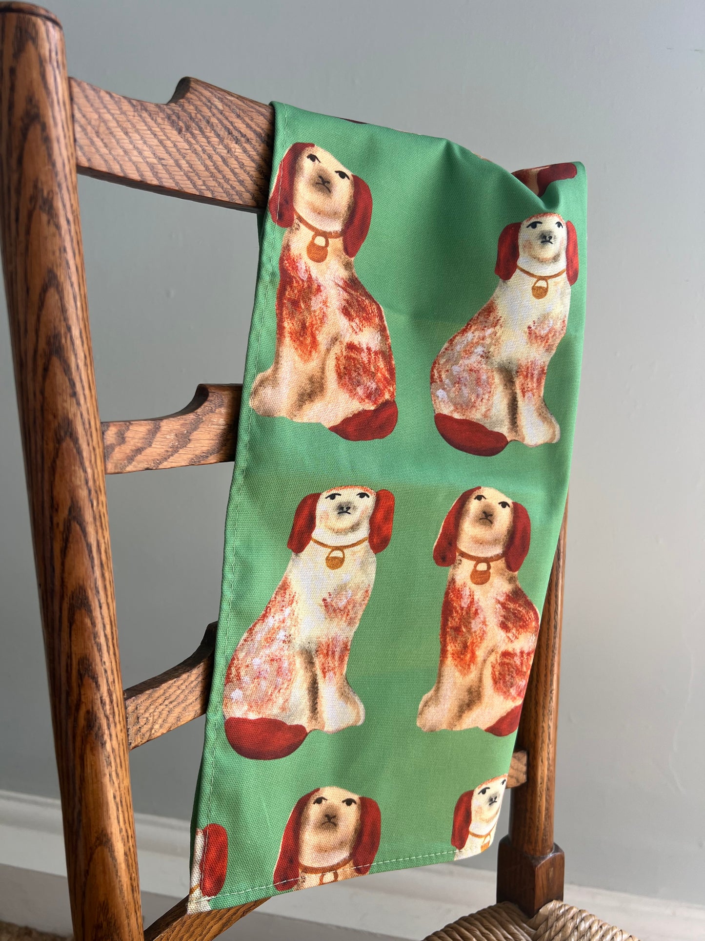 Pea Green Staffordshire Wally Dog Tea Towel