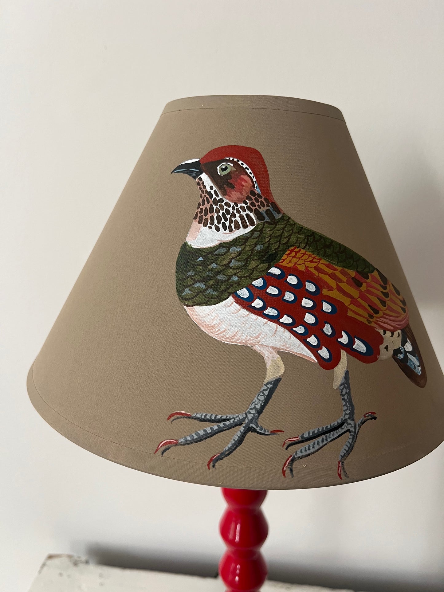 Hand-Painted Partridge Lampshade – One-Off Natural History Folk Art Design