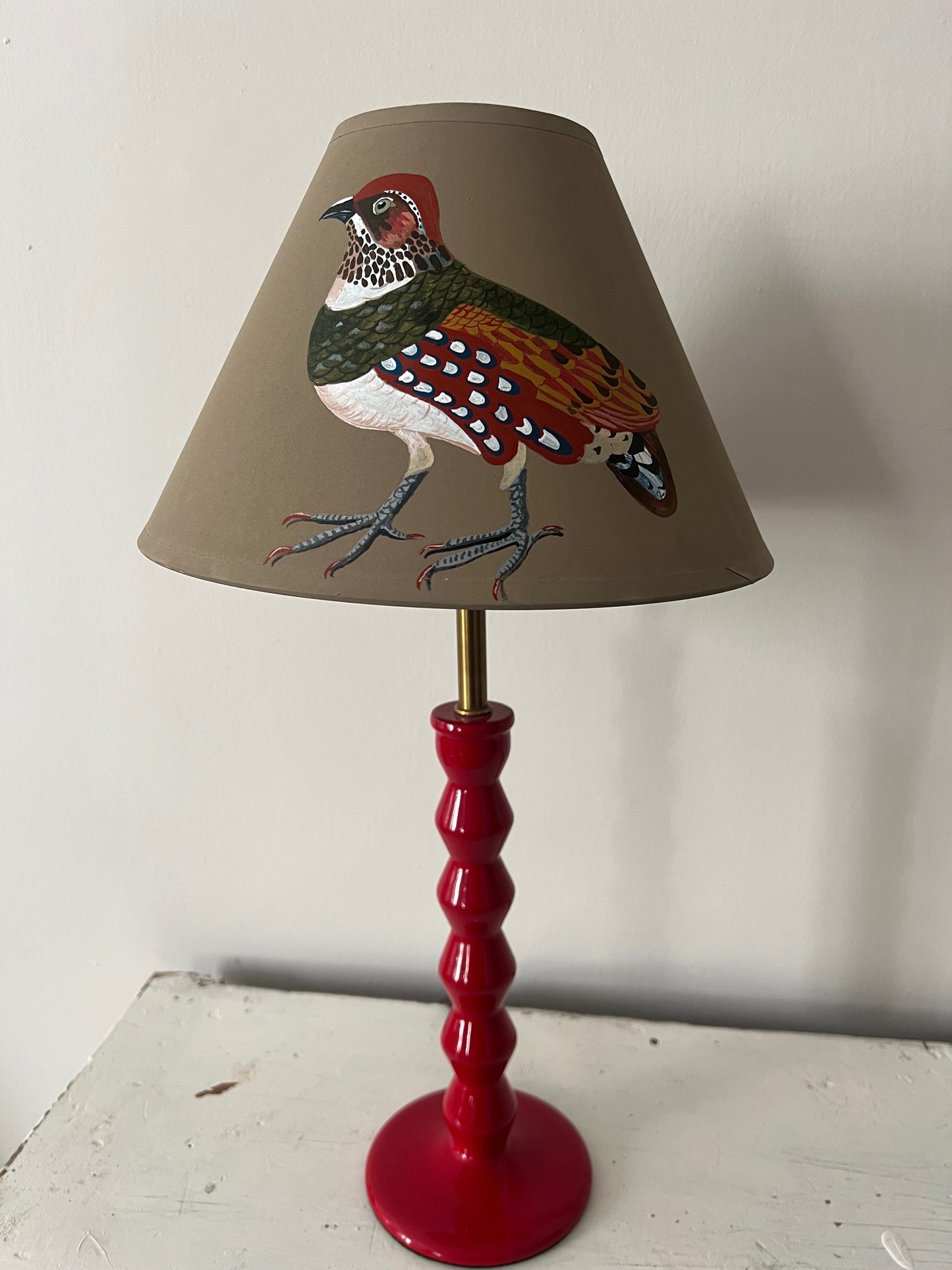 Hand-Painted Partridge Lampshade – One-Off Natural History Folk Art Design