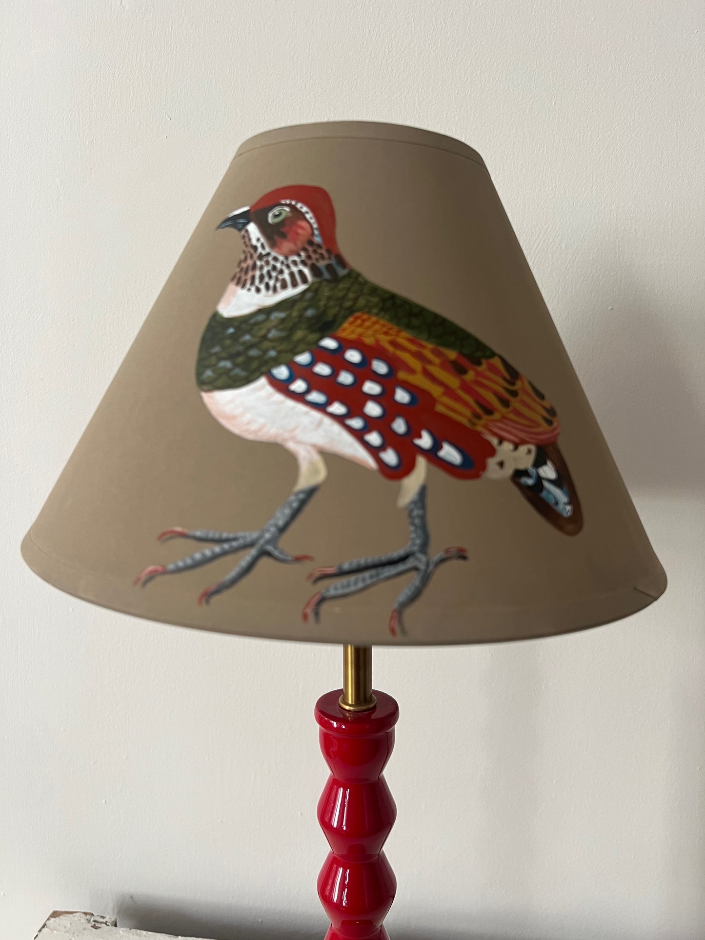 Hand-Painted Partridge Lampshade – One-Off Natural History Folk Art Design