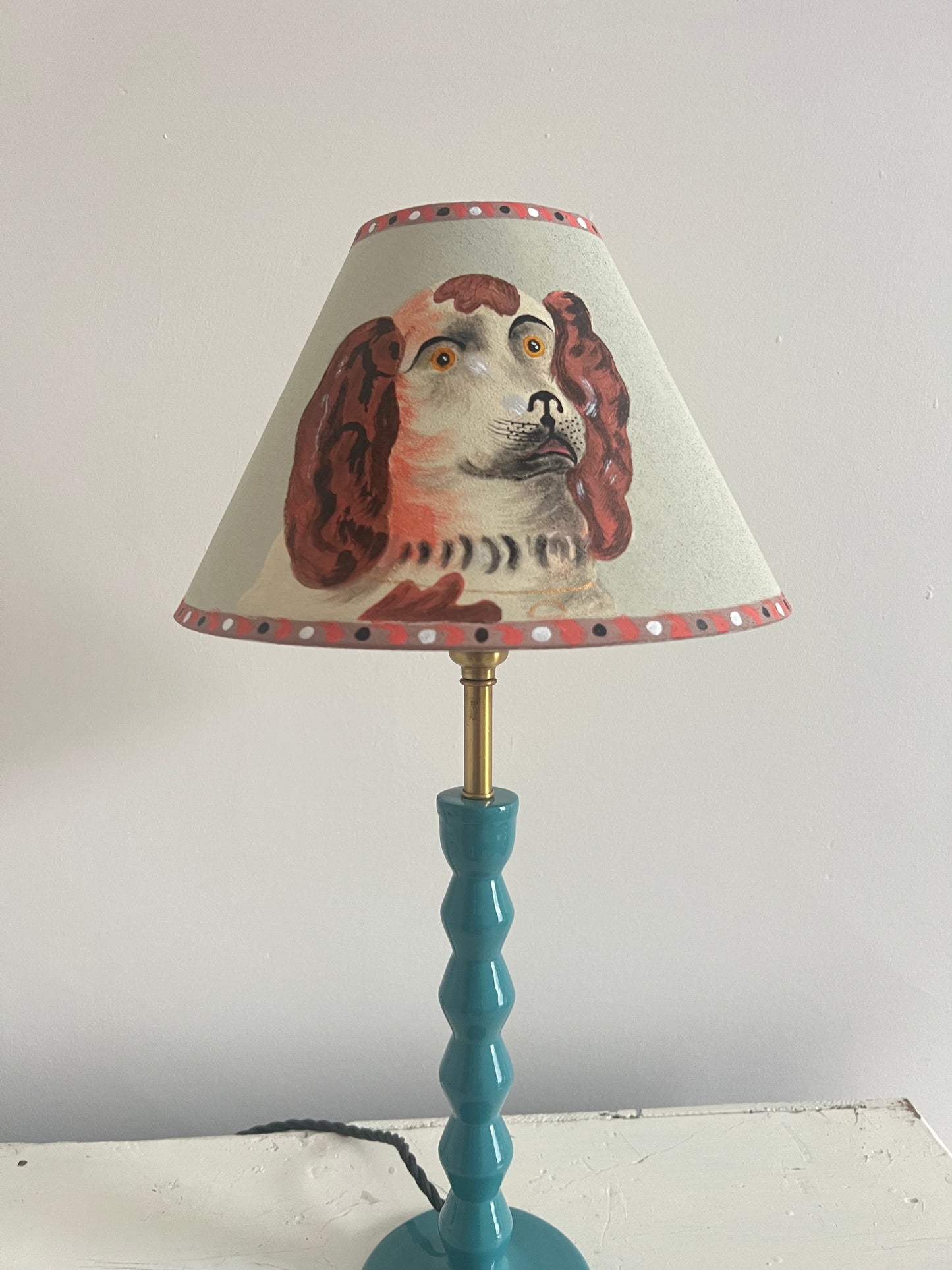 Nathaniel - Hand Painted Staffordshire Wally Dog Table Lamp Shade