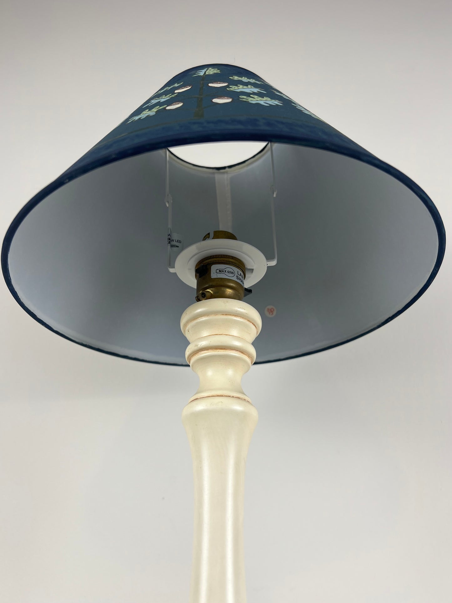 Hand-Painted Oak & Acorn Lampshade in Deep Blue – Folk Art Inspired