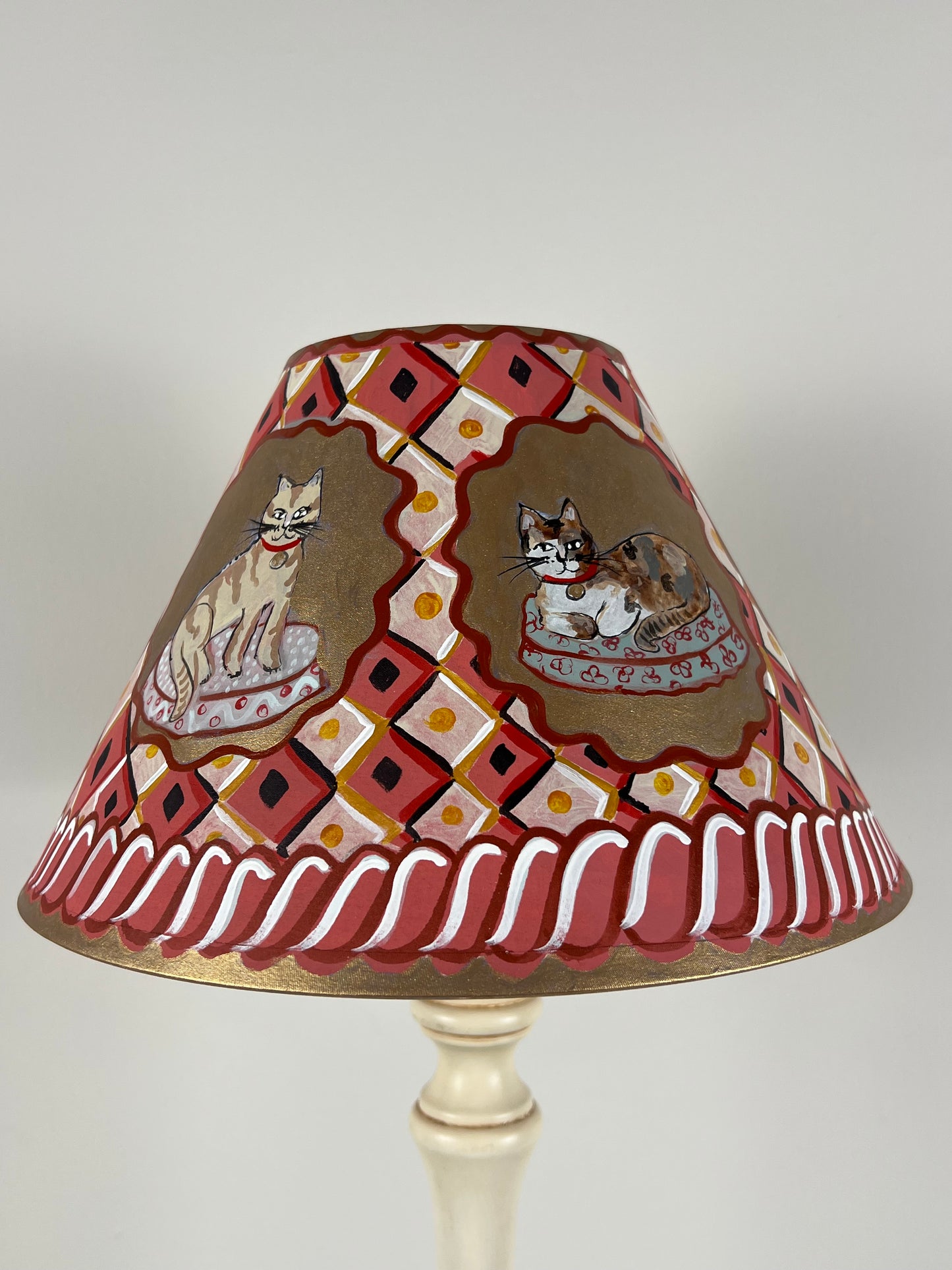 Hand-Painted Folk Art Lampshade with Cats – A One-Off Decorative Statement