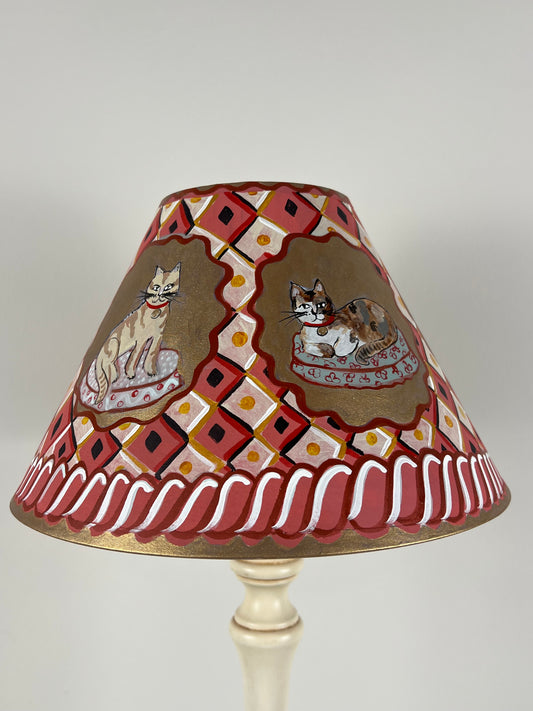 Hand-Painted Folk Art Lampshade with Cats – A One-Off Decorative Statement