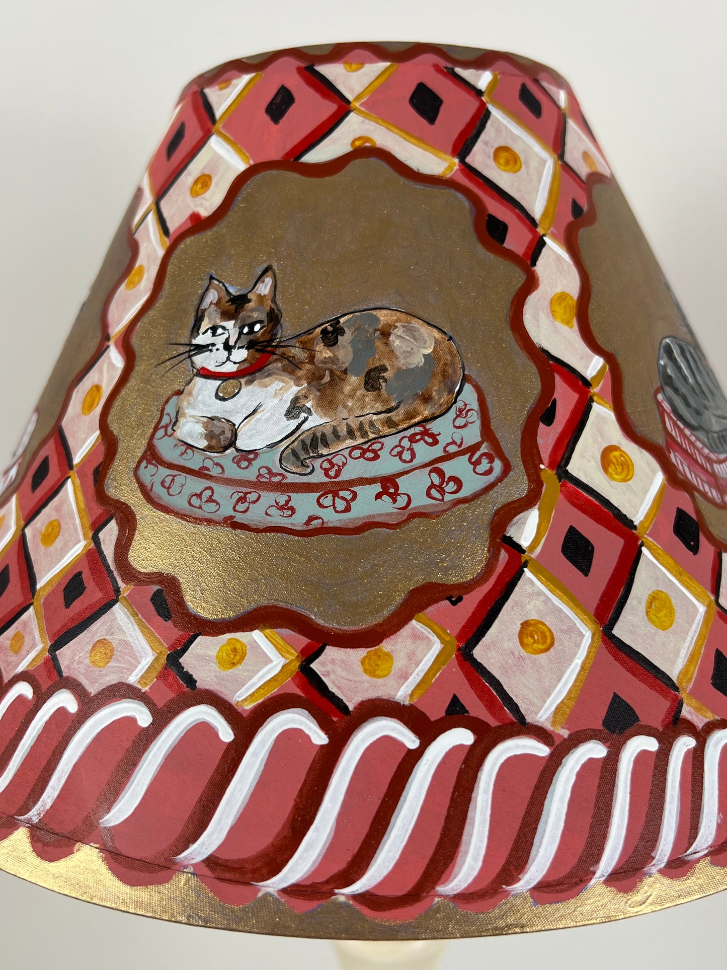 Hand-Painted Folk Art Lampshade with Cats – A One-Off Decorative Statement