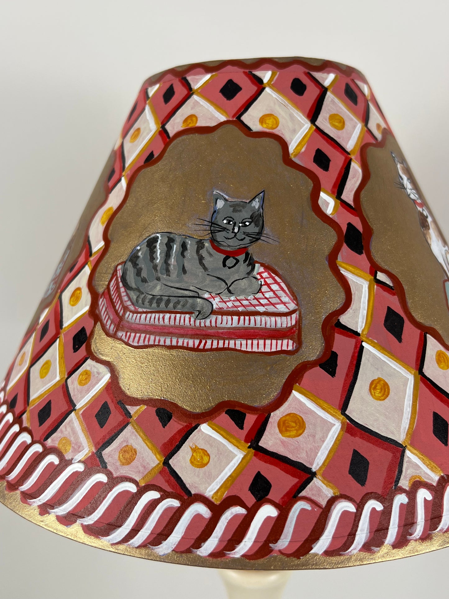 Hand-Painted Folk Art Lampshade with Cats – A One-Off Decorative Statement