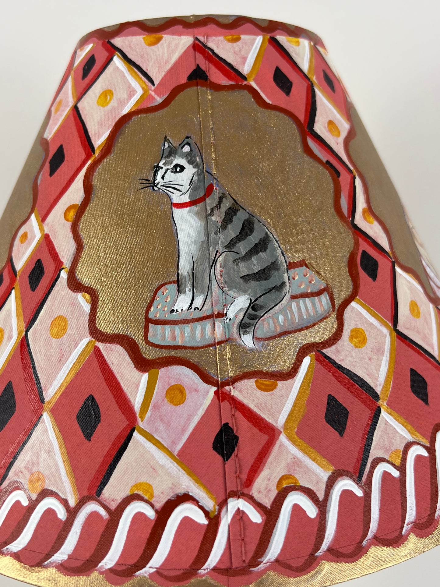Hand-Painted Folk Art Lampshade with Cats – A One-Off Decorative Statement