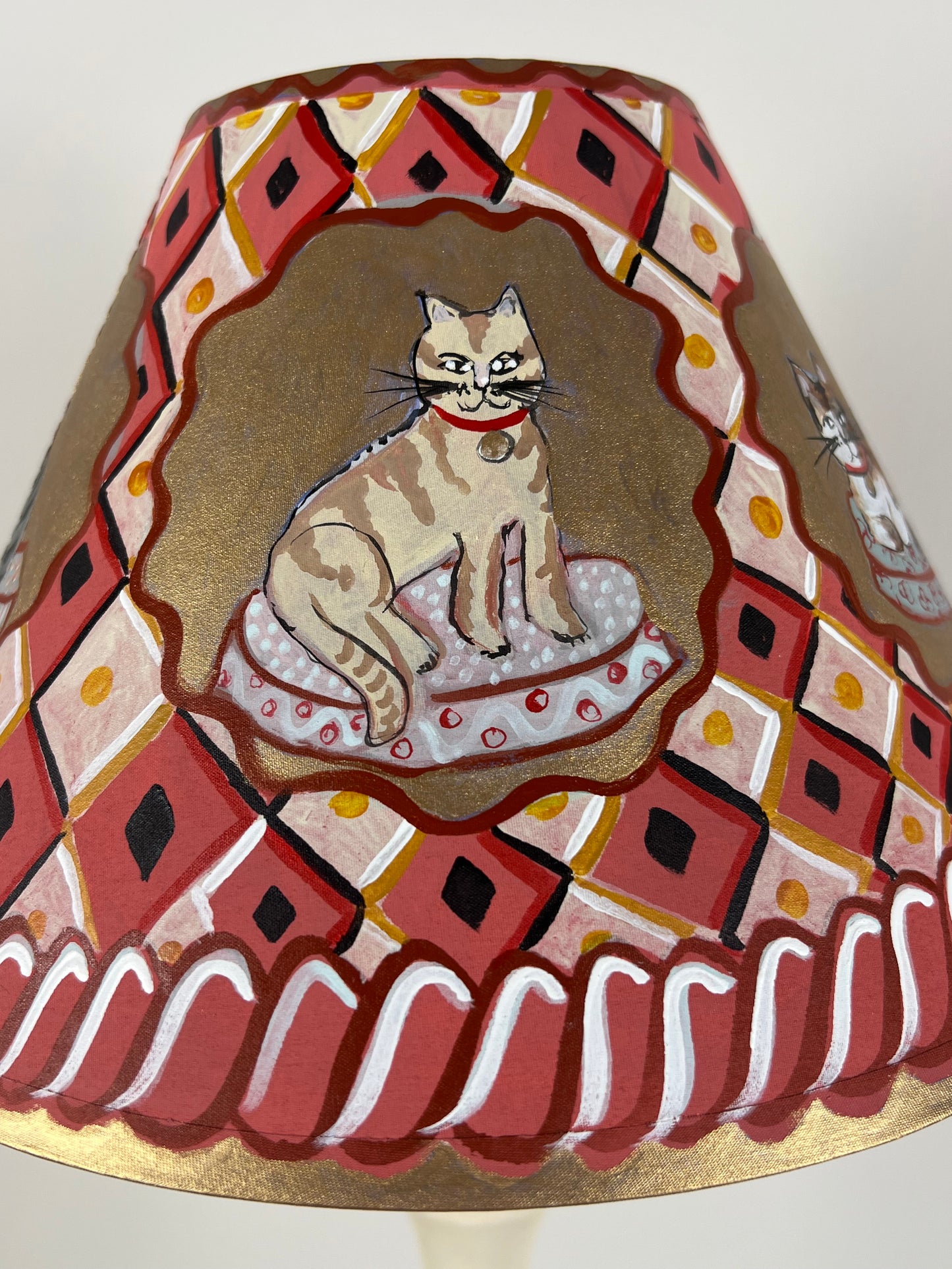 Hand-Painted Folk Art Lampshade with Cats – A One-Off Decorative Statement